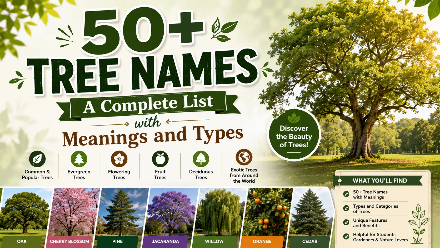 150+ Tree Names A Complete List with Meanings and Types