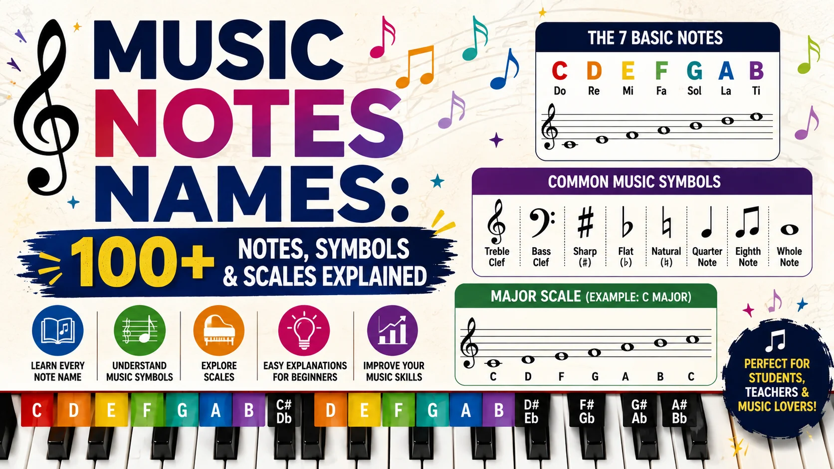Music Notes Names 100+ Notes, Symbols & Scales Explained