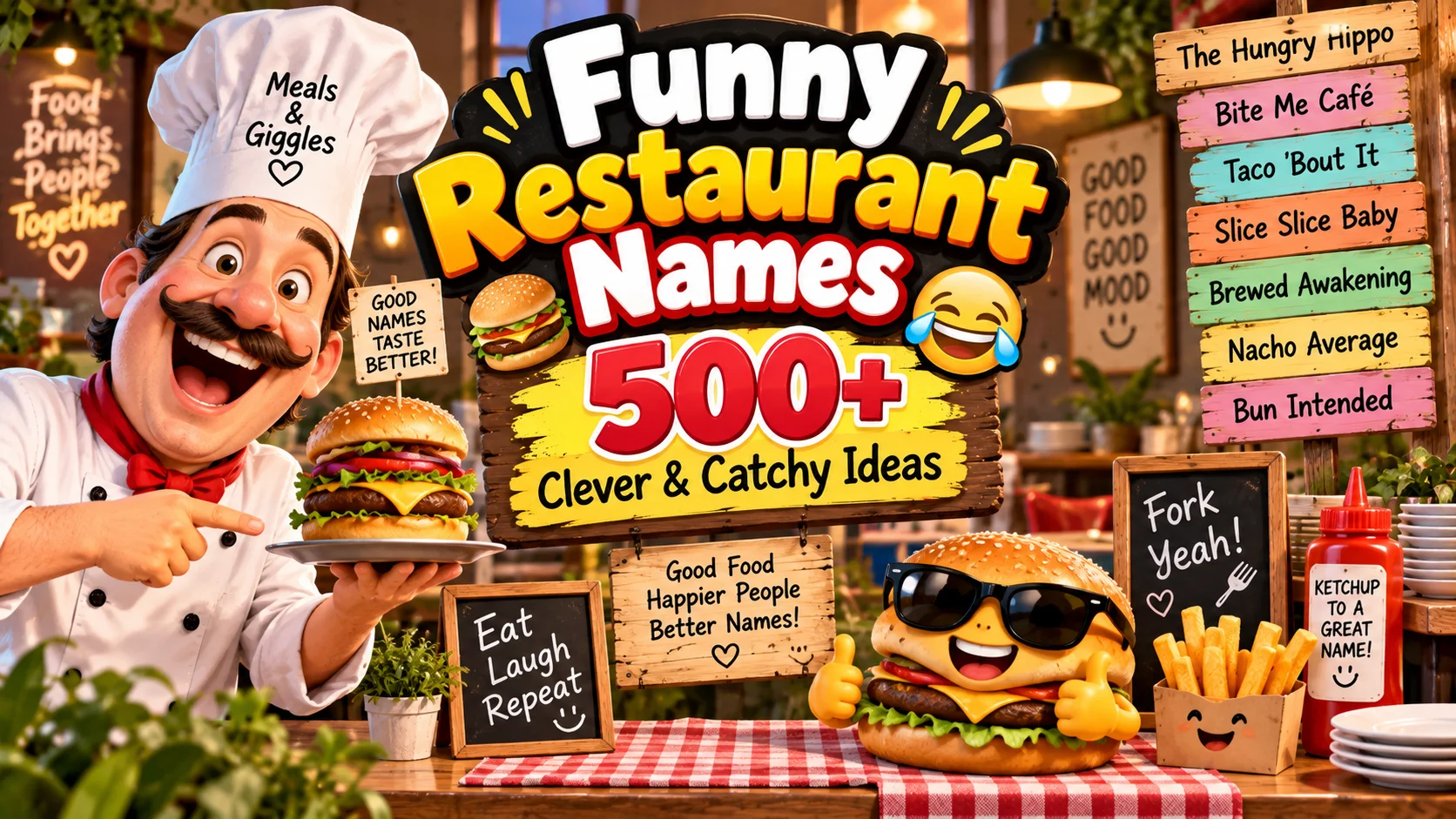 Funny Restaurant Names 500+ Clever & Catchy Ideas 🍔😂