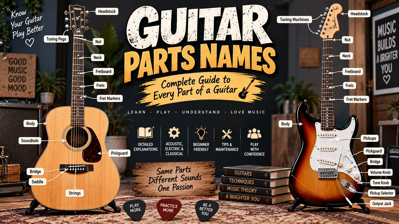 Guitar Parts Names Complete Guide to Every Part of a Guitar 🎸